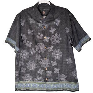 Tommy Bahama Hawaiian Silk Shirt Mens M Black Buttons Resortwear Tribal Tiki